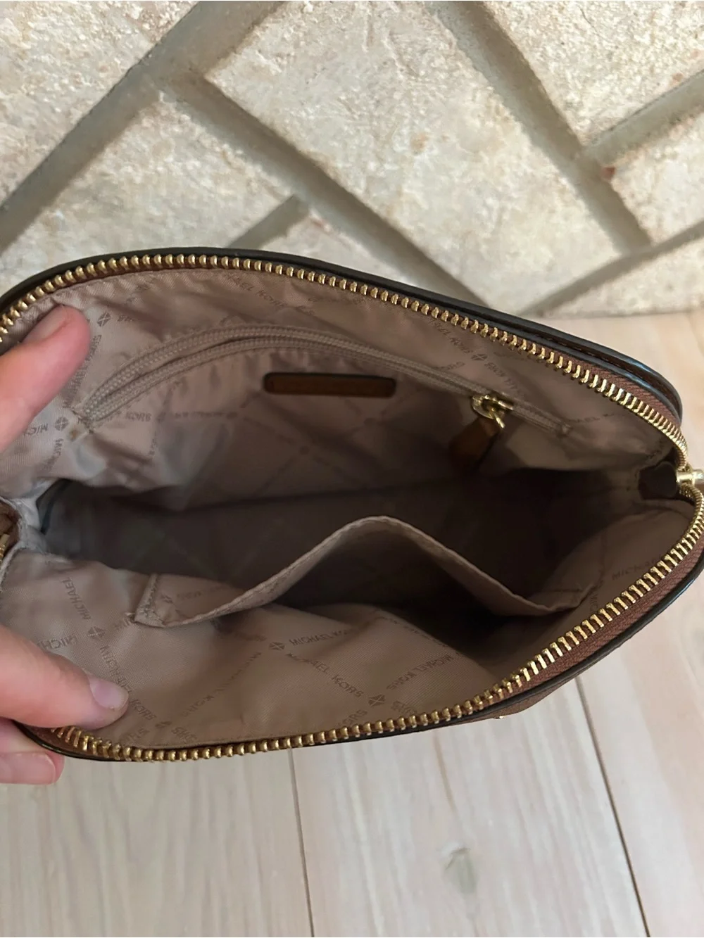 Michael Kors Chestnut Saffiano Leather Dome Crossbody with Gold Hardware